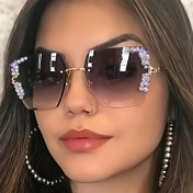 Resim 2 Adet Kadınlar İçin Parıldayan Taşlı Çerçevesiz Moda Gözlük - Gradyan Lens, Metal Çerçeve, Şık Günlük Gözlük 