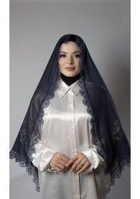 Resim Hürrem Bone Lacivert Namaz Başörtüsü Şal Şifon Kumaş Güpürlü 202106 02 