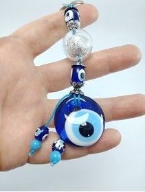 Resim Nazar Boncuğu Anahtarlık El Yapımı Cam Aksesuar Parlak Beyaz Bonc 