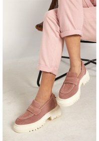 Resim Matilda Pudra Süet Hakiki Deri Kadın Loafer Pudra 