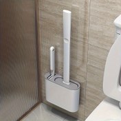 Resim Duvara Monte Edilebilen Tuvalet Fırçası Seti, Silikon Başlı Banyo Temizlik Kiti, Uzay Tasarrufu Uzun Saplı Tuvalet Temizleyici, Ergonomik Tasarım, 2 Fırça ve Tutucu ile, Elektrik Gerektirmez, Oturma Odası, Banyo, Tuvalet, Mutfak Temizliği İçin İdeal 