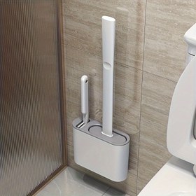 Resim Duvara Monte Edilebilen Tuvalet Fırçası Seti, Silikon Başlı Banyo Temizlik Kiti, Uzay Tasarrufu Uzun Saplı Tuvalet Temizleyici, Ergonomik Tasarım, 2 Fırça ve Tutucu ile, Elektrik Gerektirmez, Oturma Odası, Banyo, Tuvalet, Mutfak Temizliği İçin İdeal 
