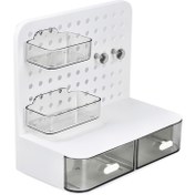 Resim Açık plastik tabaklar ve dolaplar ile ayarlanabilir DIY masa organizatörü - Ofis, ev ve el sanatları projeleri için ideal, beyaz, delikli tasarım, ofis organizasyonu | Modern masa organizatörü | Ayarlanabilir tabak tutucu, ev masa organizatörü 