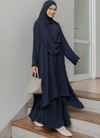 Resim Hasna Tesettür Duha Lacivert 3’lü Abaya Tesettür Takım Etek Tunik Ve Şal 