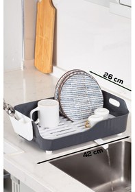 Resim Gri Lüks Tabaklık Bulaşıklık-yönlendirilebilir Su Akıtma Kanallı Bulaşık Sepeti Akl-0640 Gri 