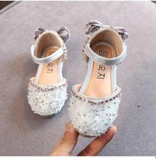 Resim Gümüş Kristal Yay Tek Ayakkabı Yaz Kız Moda Prenses Yumuşak Ayakkabı Çocuk Pu Deri Düz Bebek Taklidi Sandalet Gümüş 