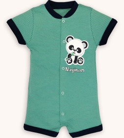 Resim bebizu Panda Baskılı Çizgili Çıtçıtlı Kısa Tulum 