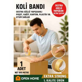 Resim Toyfest Open Home 100 Metre Şeffaf Koli Bandı - Extra Strong 40 Micron Kalınlık, Güçlü Yapışkan 