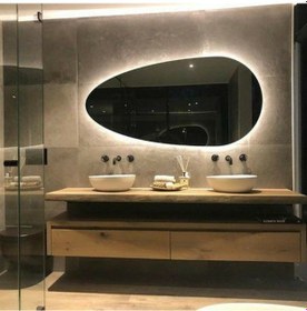 Resim 40x80 Cm Modern Oval Led Banyo Aynası Dokunmatik Dim Edilebilir, 6500k Beyaz Işık Beyaz 