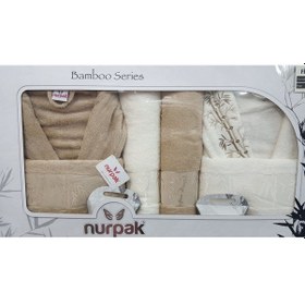 Resim Nurpak Bambu Aile Bornoz Seti Kahve Krem 