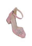 Resim Kiko Kids Zete Kum Simli Kız Çocuk 4 Cm Topuklu Abiye Ayakkabı Pembe Pembe 