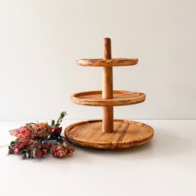 Resim Handmade 3-Tier Olive Wood Serving Stand | Modular Dessert Tower, Cupcake & Snack Display | Natural Olive Wood Tray | Removable Shelves | Rustic Home & Wedding Decor 