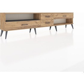 Resim Arges Tv Ünitesi Tek Raflı 4 Çekmeceli 220x30x51 Çam-antrasit/çam Antrasıt/atlas Çam - Atlas Çam 