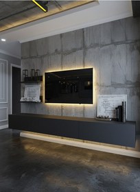 Resim Resital Ledli Duvara Monte Tv Sehpası - Antrasit - W6022-4 Antrasit 