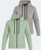 Resim Slazenger KATYA 2 li set Kadın Fermuarlı Kapüşonlu Cepli Gri - Yeşil Sweatshirt 