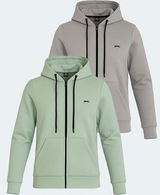 Resim Slazenger KATYA 2 li set Kadın Fermuarlı Kapüşonlu Cepli Gri - Yeşil Sweatshirt 