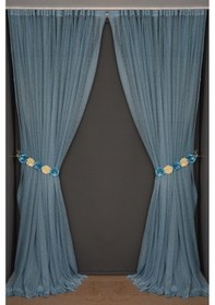Resim Dar Etek Mavi Renk Tek Kanat Hazır Dikilmiş Pileli Fon Perde 75 260 Cm Mavi 