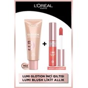 Resim L'Oréal Paris Glotion Highlighter Likit Aydınlatıcı 902 Light Glow + Lumi Blush Likit Allık Glowy True Rose 