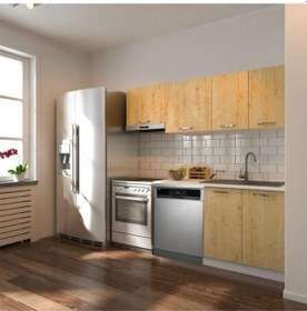 Resim Ulza Hazır Mutfak Dolabı 200 Cm Beyaz Laminat Tezgah Dahil-bulaşık Makinesi Yeri Mevcut-mat Meşe 