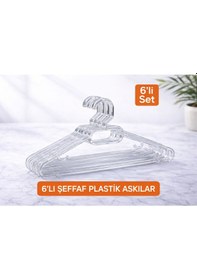 Resim 6 Adet Şeffaf Plastik Elbise Askısı Dayanıklı, Kalın Gövdeli, Kaymaz Tasarım Şeffaf 