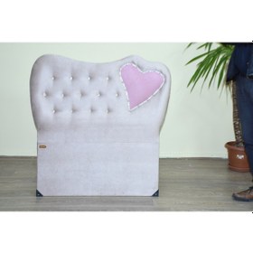 Resim Baza Başlık 90*190 cm Tay Tüy Krem SİLİNİR Dolgun Pembe Kalpli Model 2 cm Sunta Üstü El Yapım 