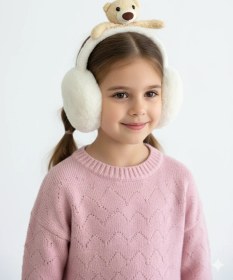 Resim Kız Çocuk Beyaz Ayıcıklı Peluş Kulaklık 