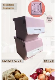 Resim 2 Li Tekerlekli Organizer Bpa Free Erzak Kutusu Sebzelik Soğanlık Oyuncaklık Pembe 24 Lt Pembe 