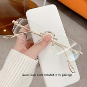 Resim Unisex Retro Bohemian Çerçevesiz Metal Gözlük - Dijital Ekranlar için Gözyaşı Şekilli Lensler ve Altın Detaylı Anti-Göz Yorgunluğu, Temizlik Bezi Dahil, Minimalist Tasarım, Dayanıklı Yapı, Bilgisayar ve Elektronik Cihazlardan Mavi Işığa Karşı Koruma, Moda Tutkunları İçin 