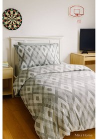 Resim Zigzag Desenli Gri Pamuklu Tek Kişilik Nevresim Takımı Mavi 