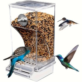 Resim 1 adet Akrilik Otomatik Kuş Besleyici - Şeffaf, Kolay Kurulum, Parakeet ve Orta Boy Kuşlar için Kirlenmeyen Yiyecek Dağıtıcısı, Kafes Aksesuarı - Kapalı Kuş Kafesleri için İdeal - Kuş Sevgilileri için Harika Hediye, Kafes Kuş Besleyici, Şeffaf Tasarım, Dayanıklı İnşaat, Pil Olmadan 