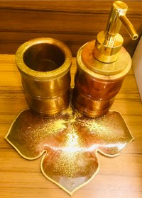 Resim Bestresin Home Reçine El Yapımı Lüx Modern Banyo Seti 3 Lü Bronz Gold Altın Sarı 