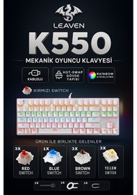 Resim K550 Mekanik Oyuncu Klavyesi-değiştirilebilir Switch-rainbow Rgb Aydınlatma-87 Tuş 