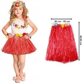 Resim Hawaii Hula Eteği Kırmızı Renk 40 cm 