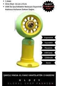 Resim GLOZY Premium Seri 1200mAh Sessiz Kademe Ayarlı USB Şarjlı Taşınabilir Kablosuz Masa Fanı Vantilatör 