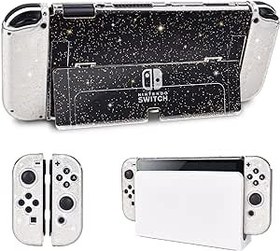 Resim DLseego Nintendo Switch OLED Model 2021 için Koruyucu Kılıf, OLED Konsolu ile Uyumlu Flip Shell Parlak Yerleştirilebilir PC Arka Kapak, Altın 