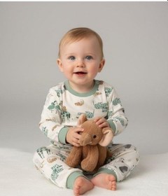 Resim Zekids Çocuk Safari Desenli Pamuklu Pijama Takım 6-9 Ay 6 Yaş Aralığı -16847 Çok Renkli 