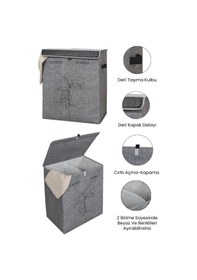 Resim Meleni Home Keçe Deri 2 Bölmeli Çamaşır Kirli Sepeti Çok Amaçlı Katlanır Oyuncak Saklama Hurcu Gri 53x33x60 Cm Diğer 