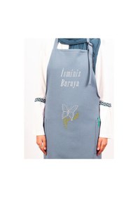 Resim Mutfak Önlüğü Kişiye Ve İsme Özel Nakışlı Mutfak Önlüğü Kelebek01 Farklı Renkler Mavi 