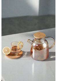 Resim Morponi Lüks Borosilikat Cam Amber Bambu Kapaklı Bitki Çayı Demliği & Sürahi 1500 Ml Şeffaf 