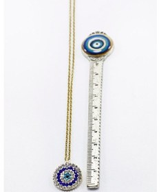Resim Paslanmaz Çelik Zincir İle Parlak Taşlı Nazar Boncuğu Kolye 60 Cm Çok Renkli 