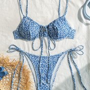 Resim Kadın Şık Floral Baskılı İki Askılı Mayo - Polyester Karışımı, Yüksek Esneklik, Örgü Kumaş, Hafif ve Nefes Alabilir, Plaj ve Havuz için Mükemmel, Plaj Mayo|Floral Baskılı Bişküv|Esnek Kumaş 