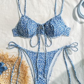 Resim Kadın Şık Floral Baskılı İki Askılı Mayo - Polyester Karışımı, Yüksek Esneklik, Örgü Kumaş, Hafif ve Nefes Alabilir, Plaj ve Havuz için Mükemmel, Plaj Mayo|Floral Baskılı Bişküv|Esnek Kumaş 