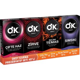 Resim Okey Karma Prezervatif Seti 40'ı (Çifte Haz + Zirve + Sıcak Temas + Sımsıkı) 