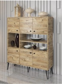 Resim Wood'n Love Atlas Metal Ayaklı 6 Kapaklı Konsol - Vitrin - Wood Siyah / Siyah 001 