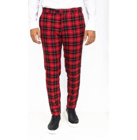 Resim Wessi Dar Kesim Ekose Desenli Bordo Erkek Pantolon Bordo 