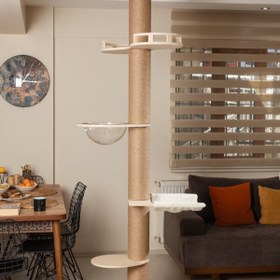 Resim Raikou Robin 265 CM Yüksekliğinde Kedi Tırmalama Ağacı - Meşe Ahşap - Balkon ve Uzay Kapsülü 