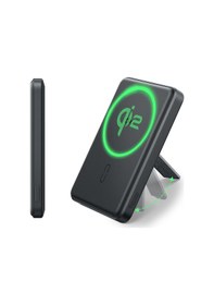 Resim 5000 Mah Taşınabilir Şarj Cihazı Halolock Qi2 Kickstand Magsafe Standlı Powerbank - Siyah Siyah 