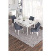 Resim Canisa Concept Eva Serisi 80 x 132 cm Açılabilir Mdf Mutfak Masa Takımı Beyaz Mermer Desen Masa ve 4 Sandalye 