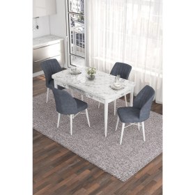 Resim Canisa Concept Eva Serisi 80 x 132 cm Açılabilir Mdf Mutfak Masa Takımı Beyaz Mermer Desen Masa ve 4 Sandalye 