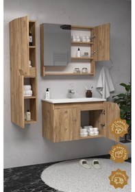 Resim Teta Home Napoli 80 Cm Mdf Banyo Dolabı Seti + Boy Dolabı Atlantik Çam Atlantik Çam 
